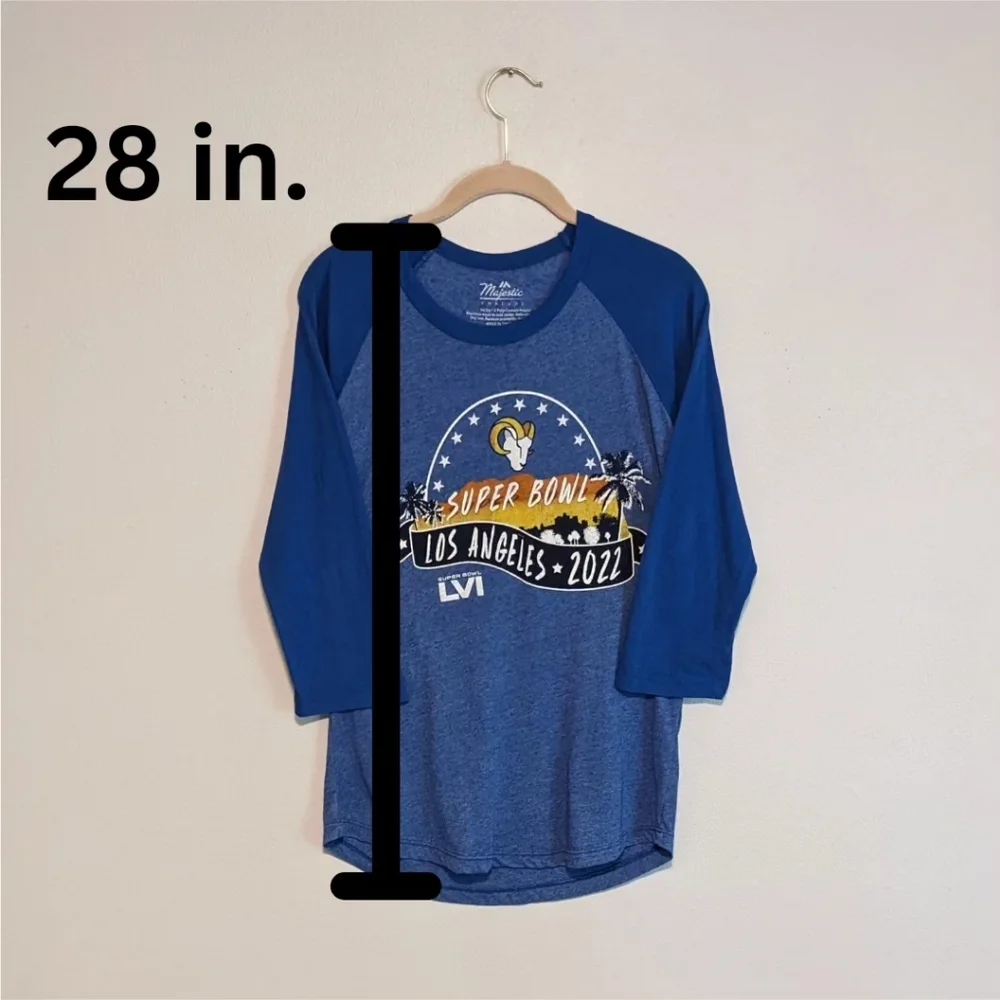 MAJESTIC THREADS NFL LA Rams 2022 Super Bowl LVI 3/4 Sleeve T-Shirt Medium - Picture 4 of 6